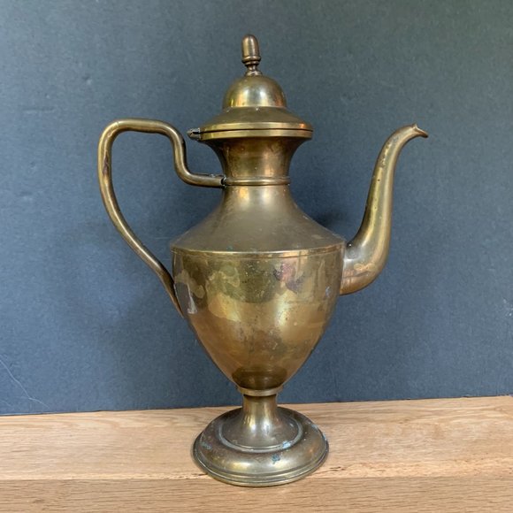 VTG Brass Coffee Pot Pedestal Boho Decor Large Tea Bohemian Accent - Picture 2 of 11